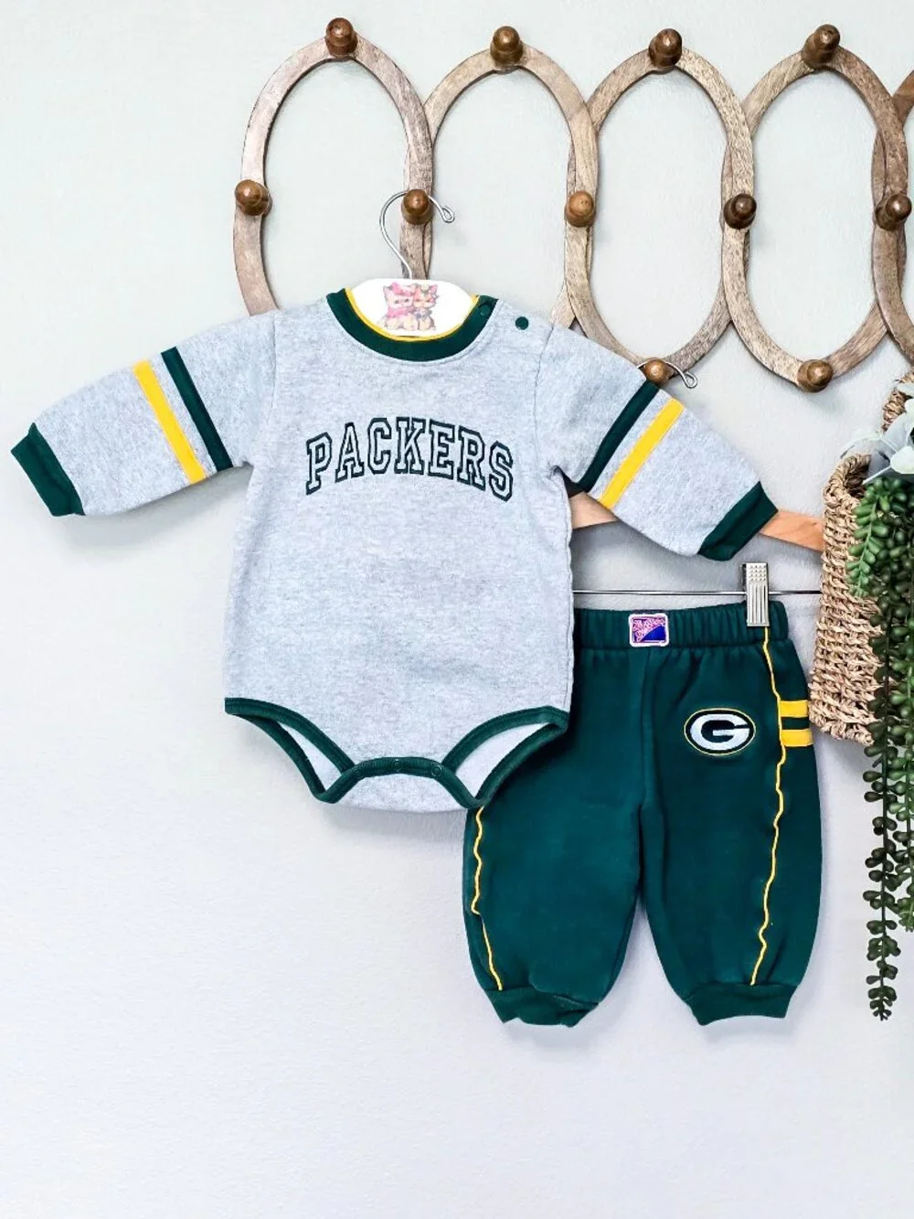 Vintage 1990s Play Football Green Bay Packers Baby Boy 2 Pc Set 6-9 Mos.